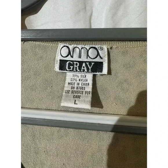 Anna Gray VTG Silk Womens V-Neck Leopard Print Blouse 3/4 Sleeve Size L Mob Wife - Picture 8 of 9